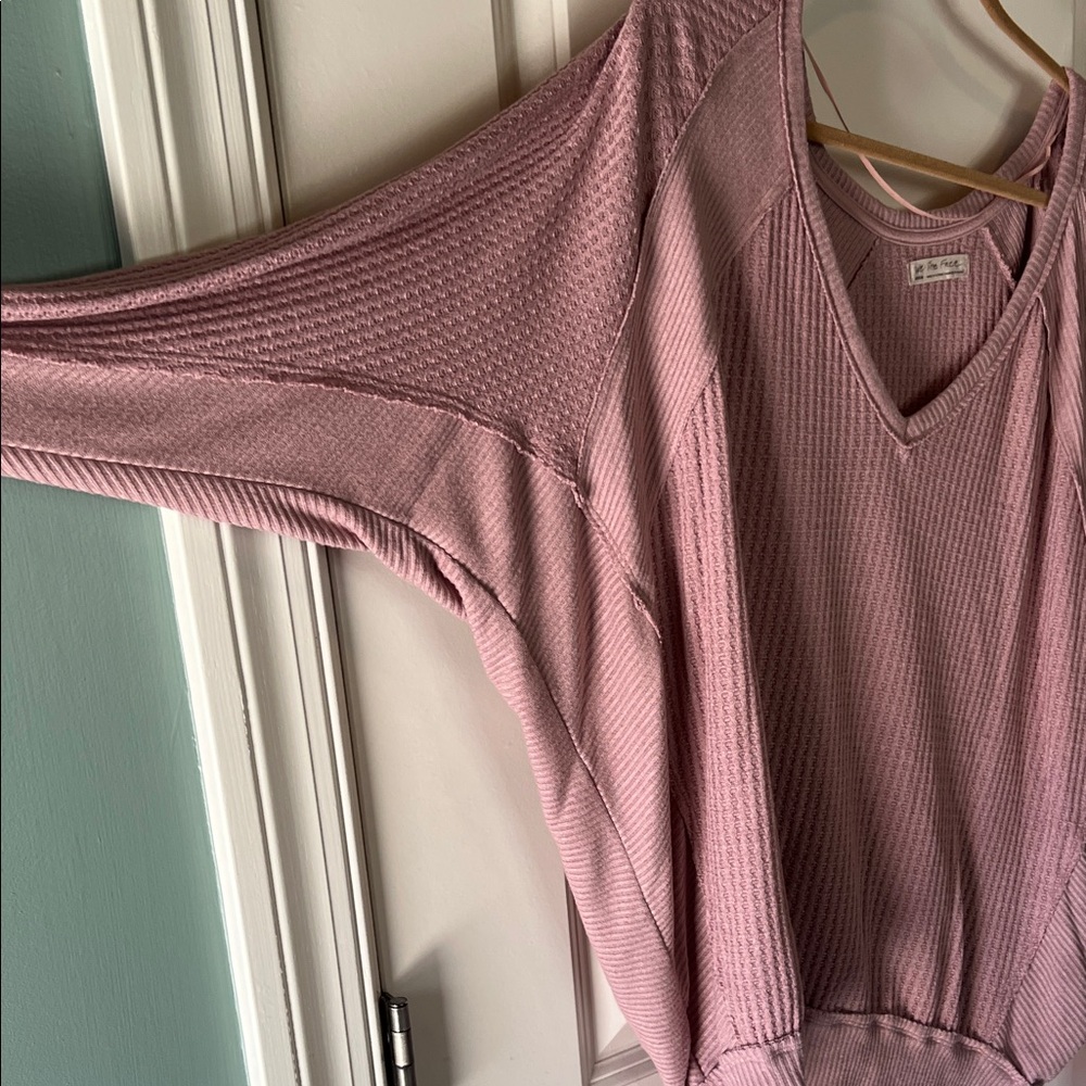 We The Free Dusty Pink Waffle Knit Top - Picture 3 of 7